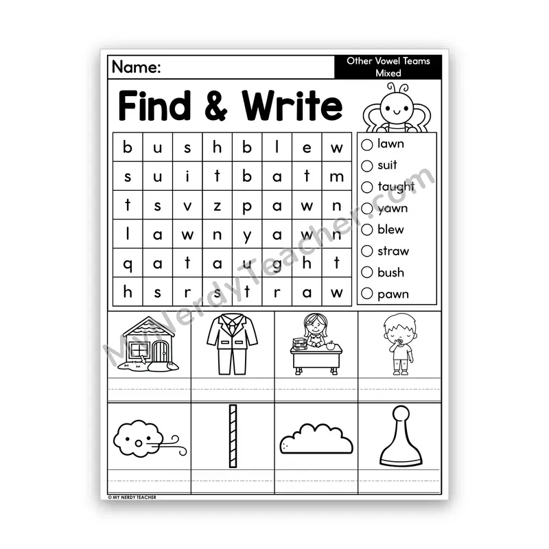 Other Vowel Teams Review Word Search — Mixed