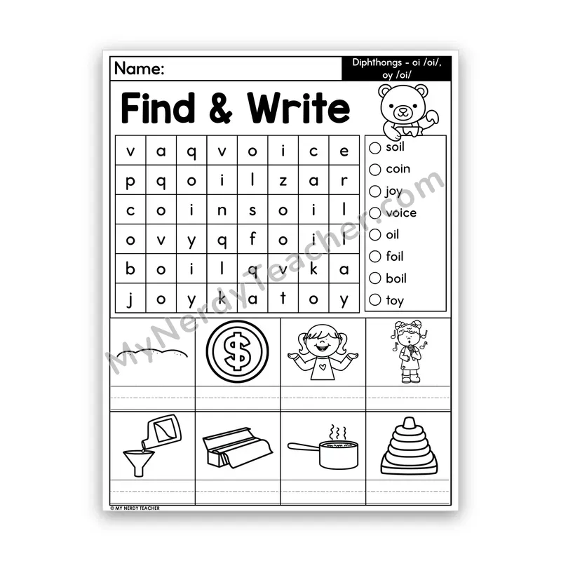 Diphthongs OI & OY Word Search — /oi/