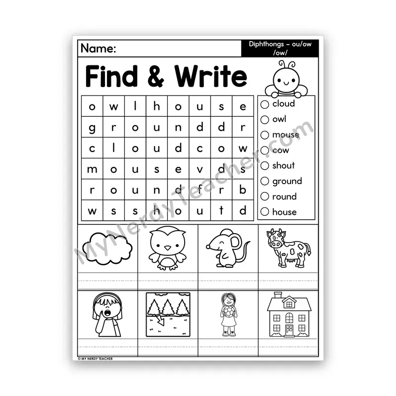 Diphthongs OU & OW Word Search — /ow/