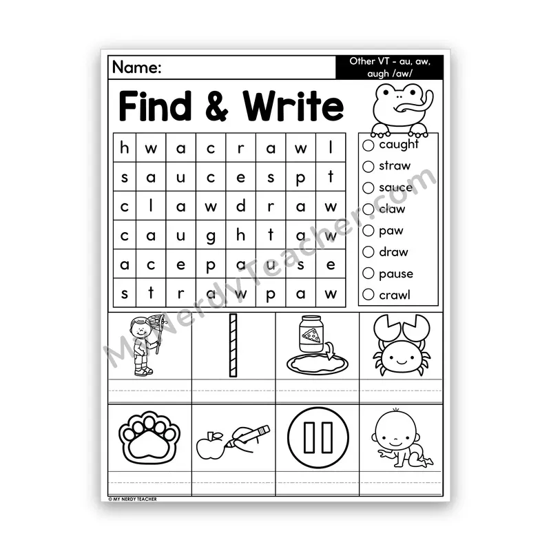 Vowel Teams AU, AW & AUGH Word Search — /aw/