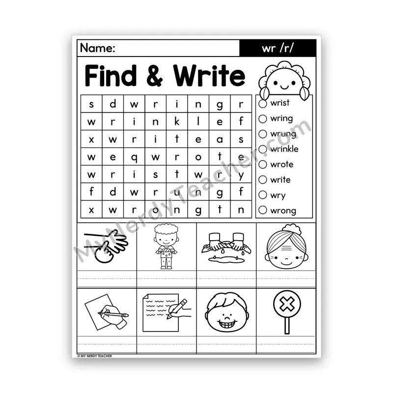 Silent Letters WR Word Search — /r/ (write, wrist)