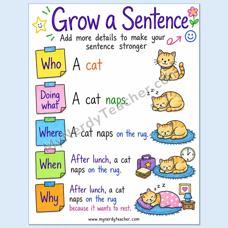 Sentence Building Anchor Chart — Grow a Sentence with the 5 Ws