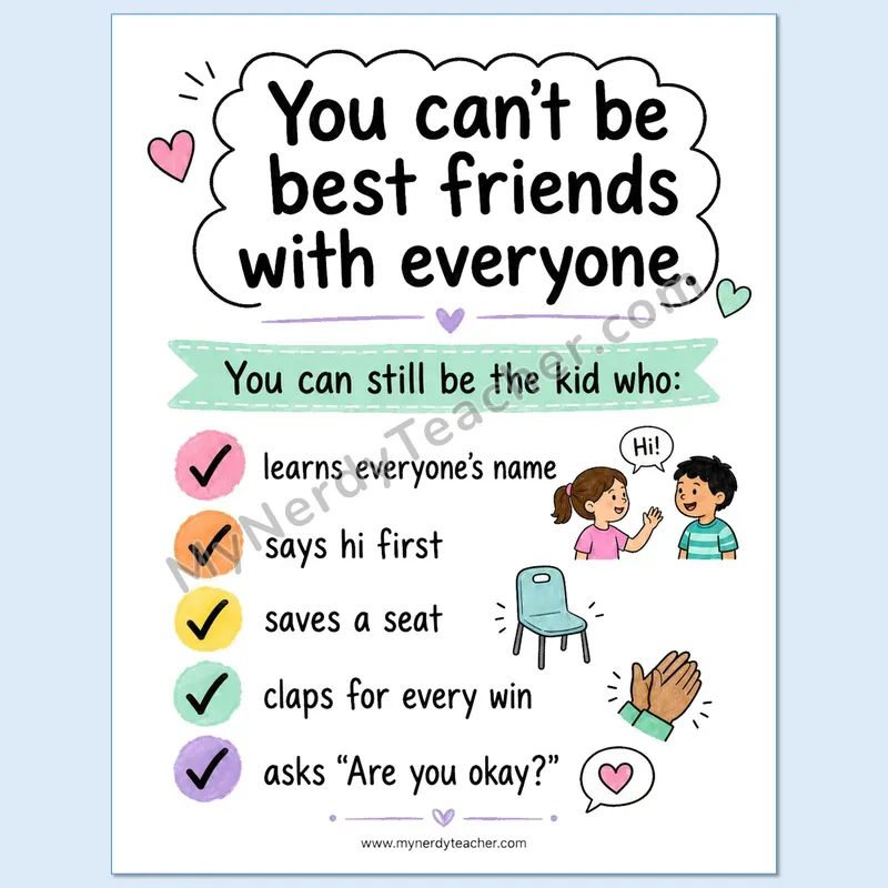 Friendship Skills Poster — You Can't Be Best Friends with Everyone