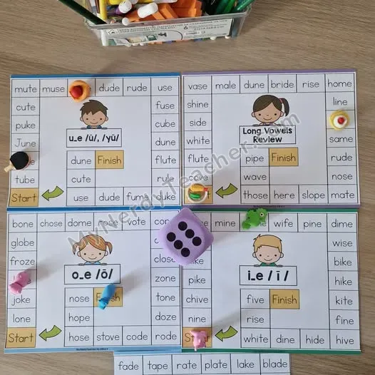 Phonics Game Boards Roll and Read — Decodable Word Lists