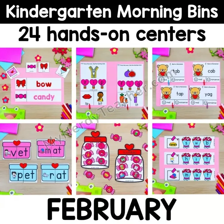 February Kindergarten Morning Bins - Valentine's Day Hearts
