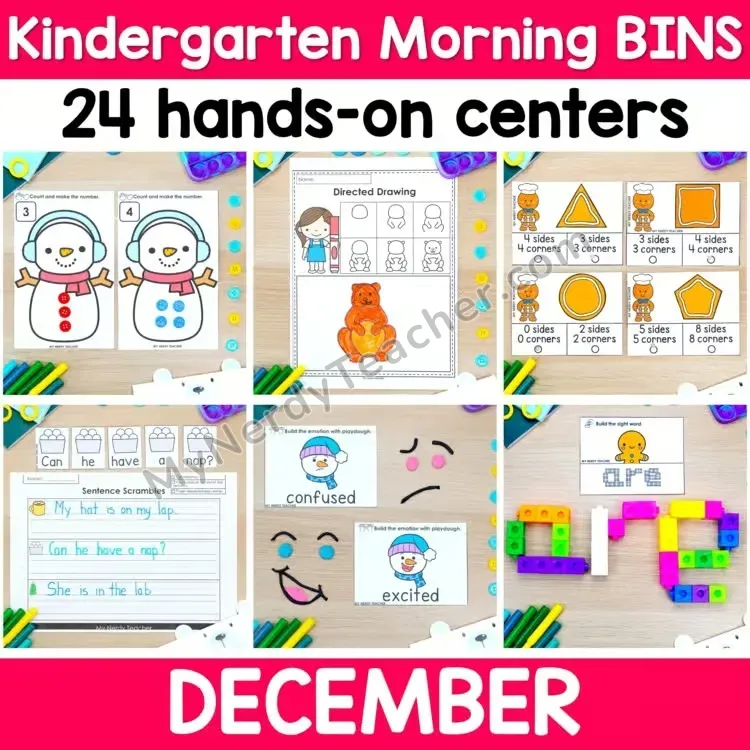 December Kindergarten Morning Bins - Christmas and Winter