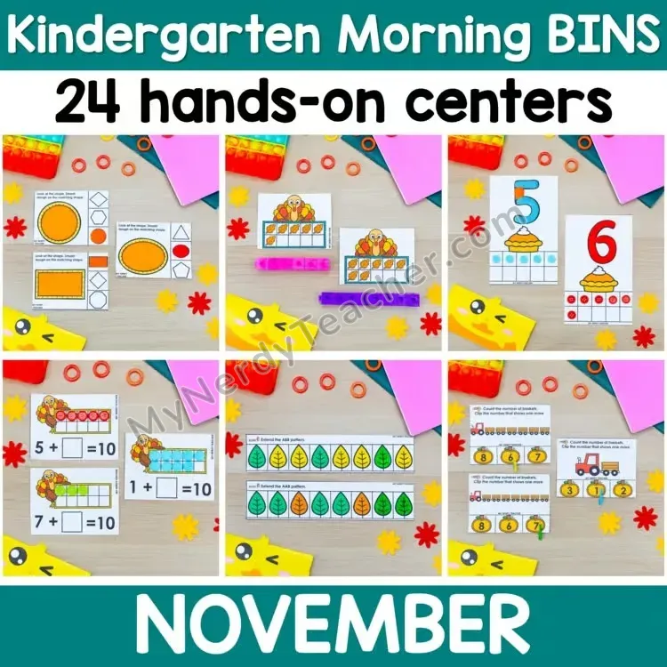 November Kindergarten Morning Bins - Thanksgiving and Fall