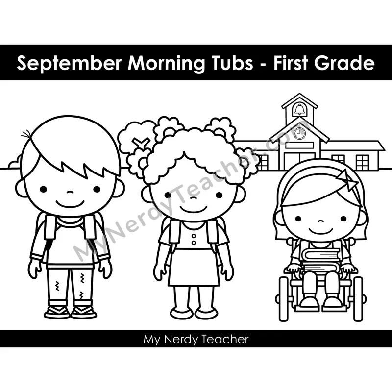September Morning Bins — 24 Literacy & Math Centers (B&W)