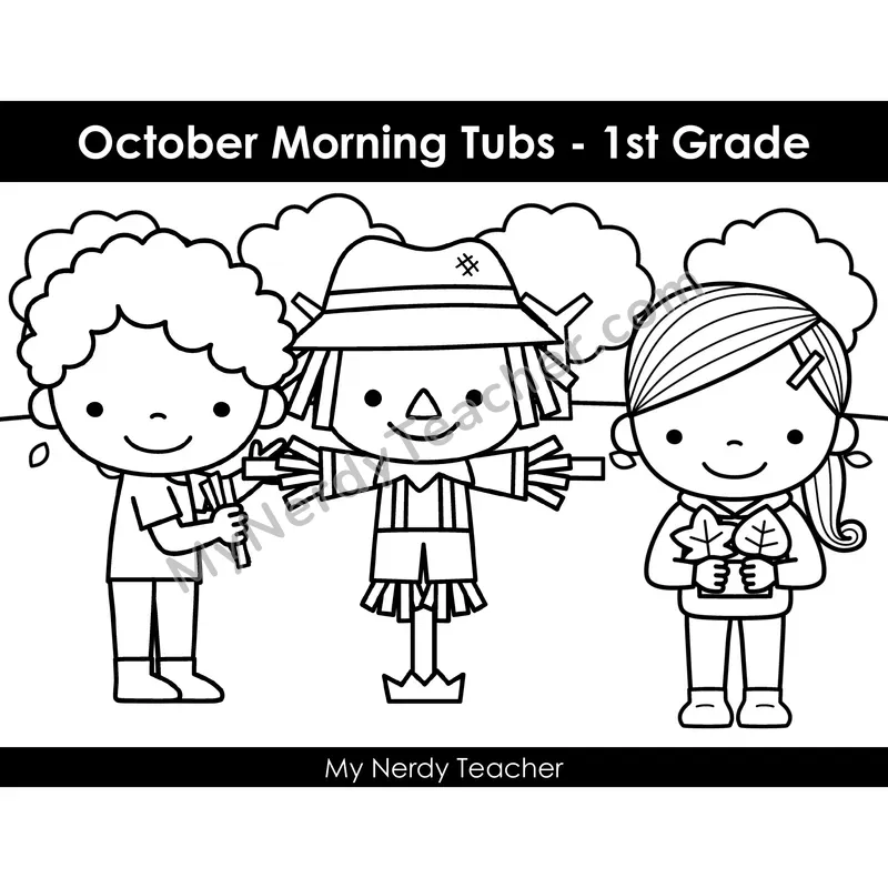 October Morning Bins — 24 Literacy & Math Centers (B&W)