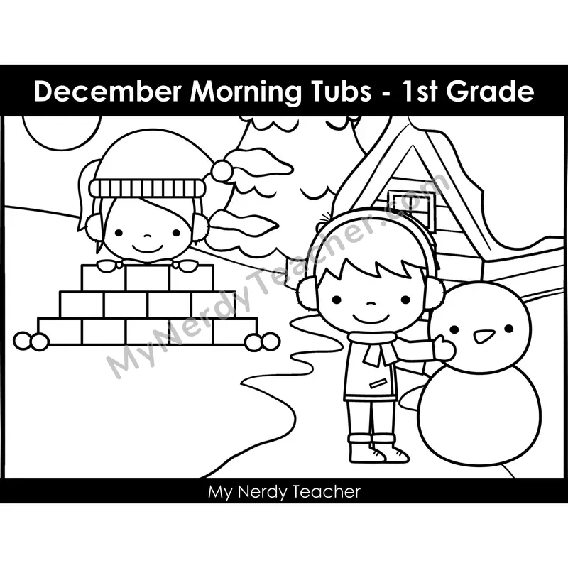 December Morning Bins — 24 Literacy & Math Centers (Winter, B&W)