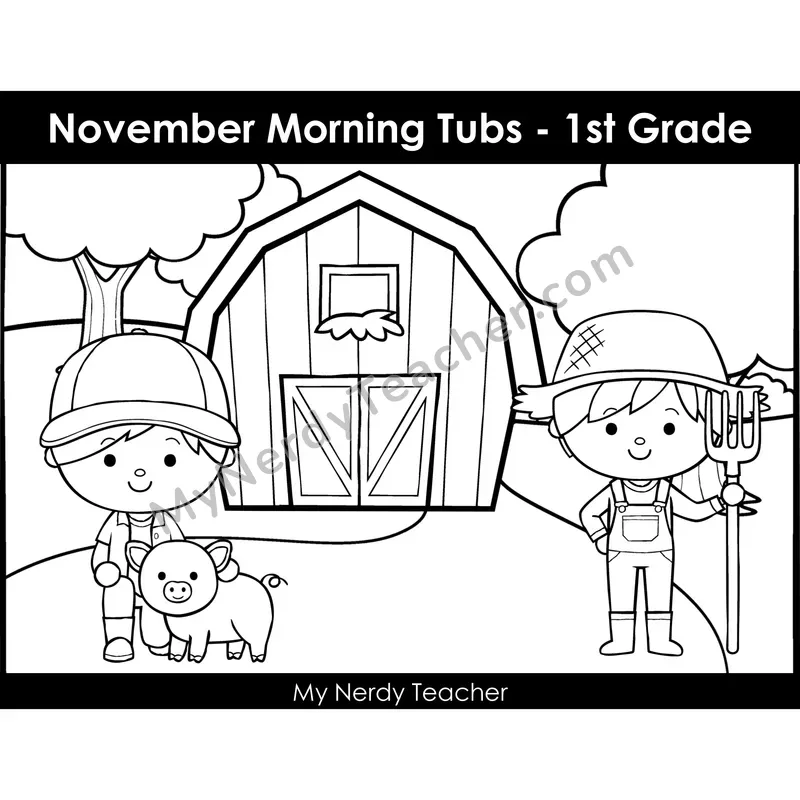 November Morning Bins — 24 Literacy & Math Centers (B&W)