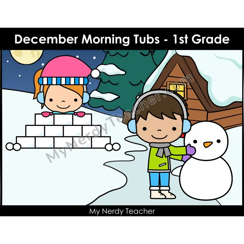 December Morning Bins — 24 Literacy & Math Centers (Christmas, Color)
