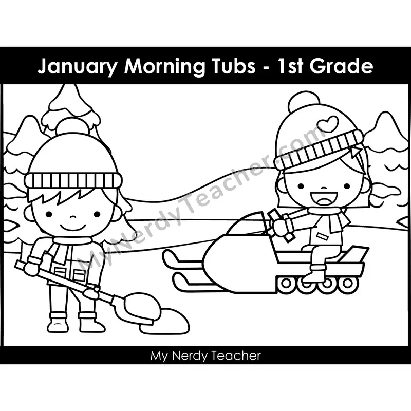 January Morning Bins — 24 Literacy & Math Centers (B&W)
