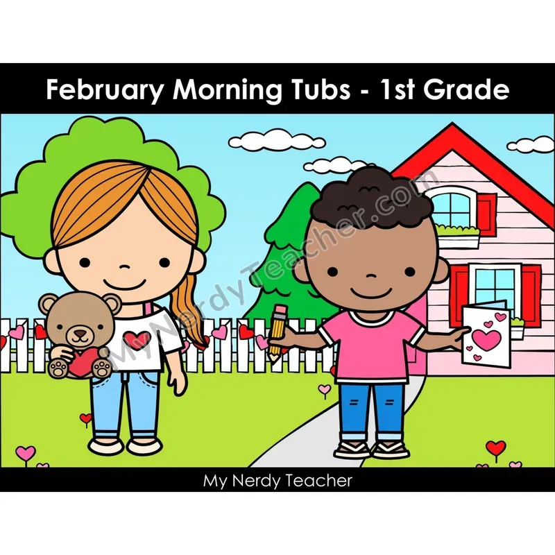 February Morning Bins — 24 Literacy & Math Centers (Color)
