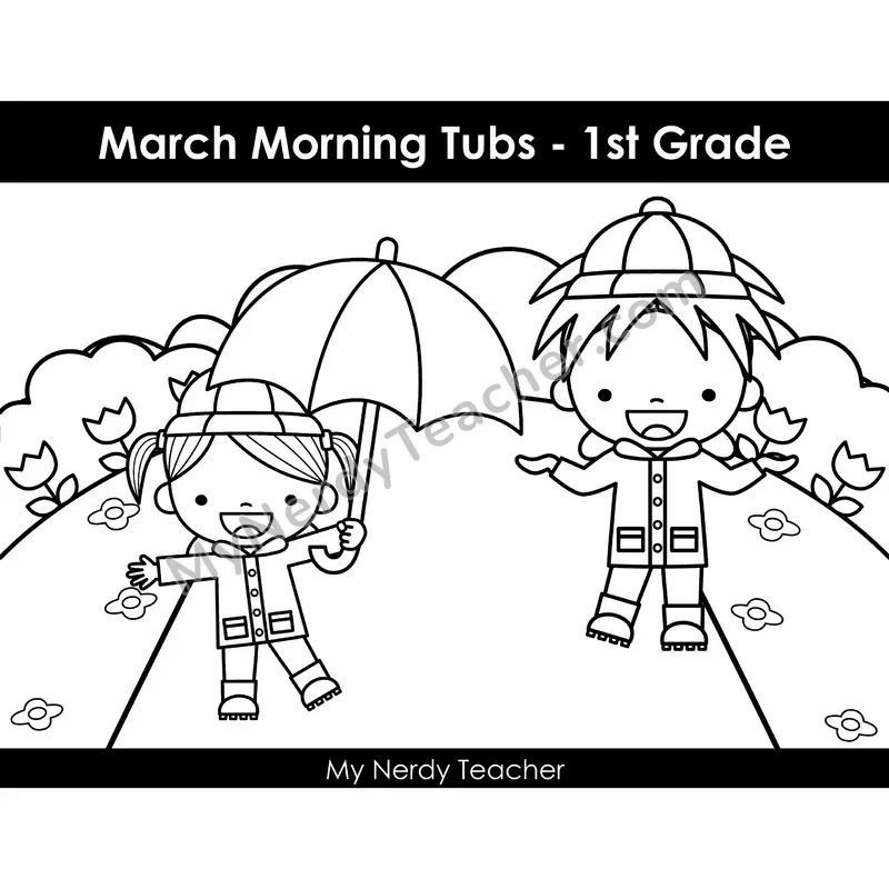 March Morning Bins — 25 Literacy & Math Centers (B&W)