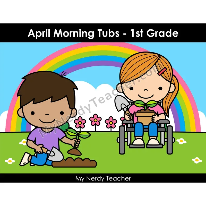 April Morning Bins — 24 Literacy & Math Centers (Color)
