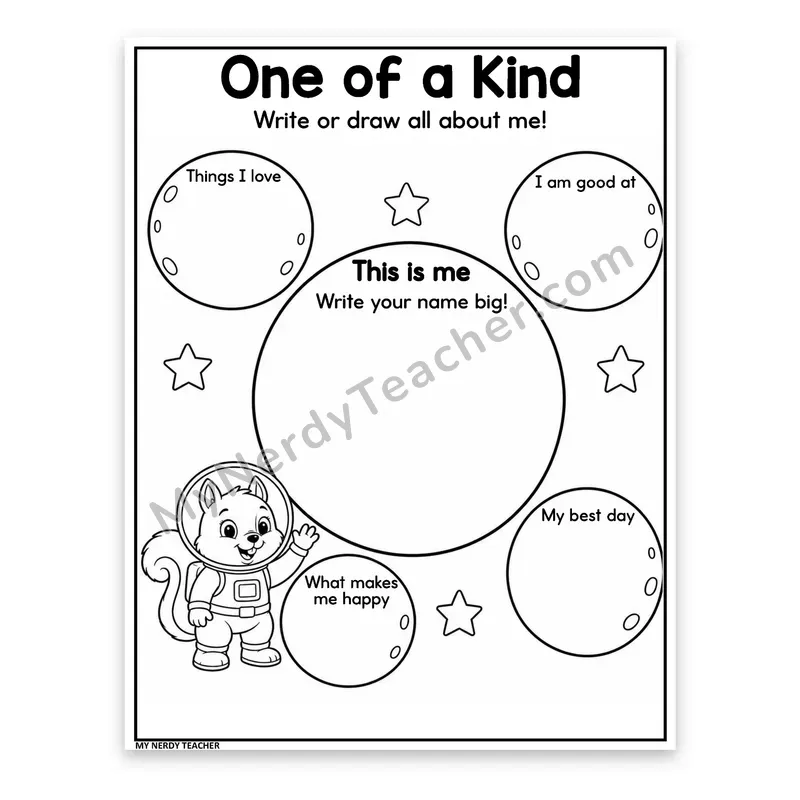 All About Me Worksheet — One of a Kind Space Explorer