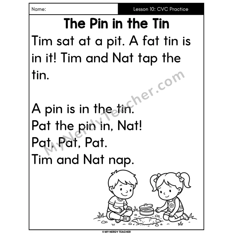 CVC Practice Decodable Passage - The Pin in the Tin (Large Print)