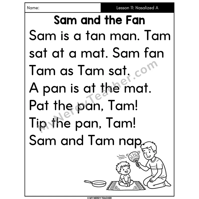 Nasalized A am and an Decodable Passage - Sam and the Fan (Large Print)