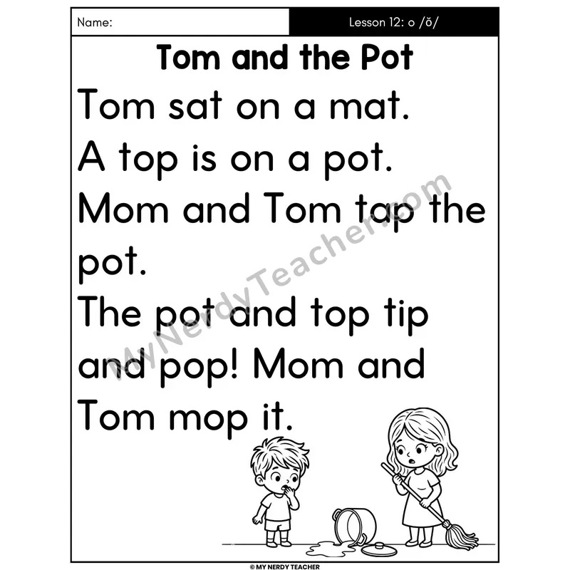 Short O Decodable Passage - Tom and the Pot (Large Print)