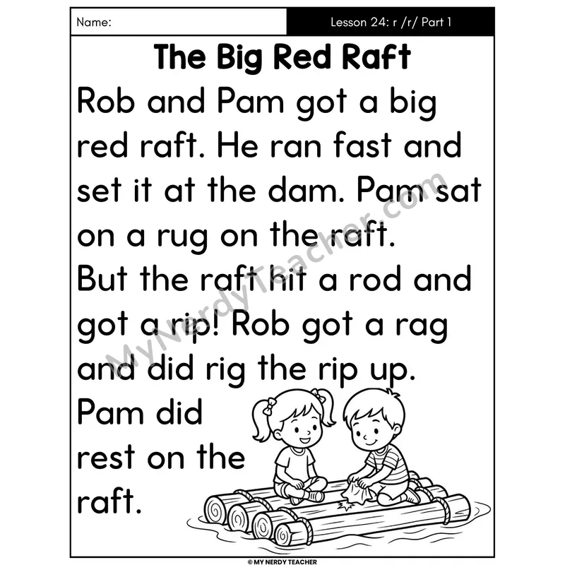 Letter R Sound Part 1 Decodable Passage - The Big Red Raft (Large Print)