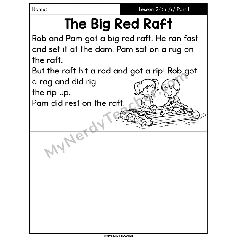 Letter R Sound Part 1 Decodable Passage - The Big Red Raft (Draw the Story)