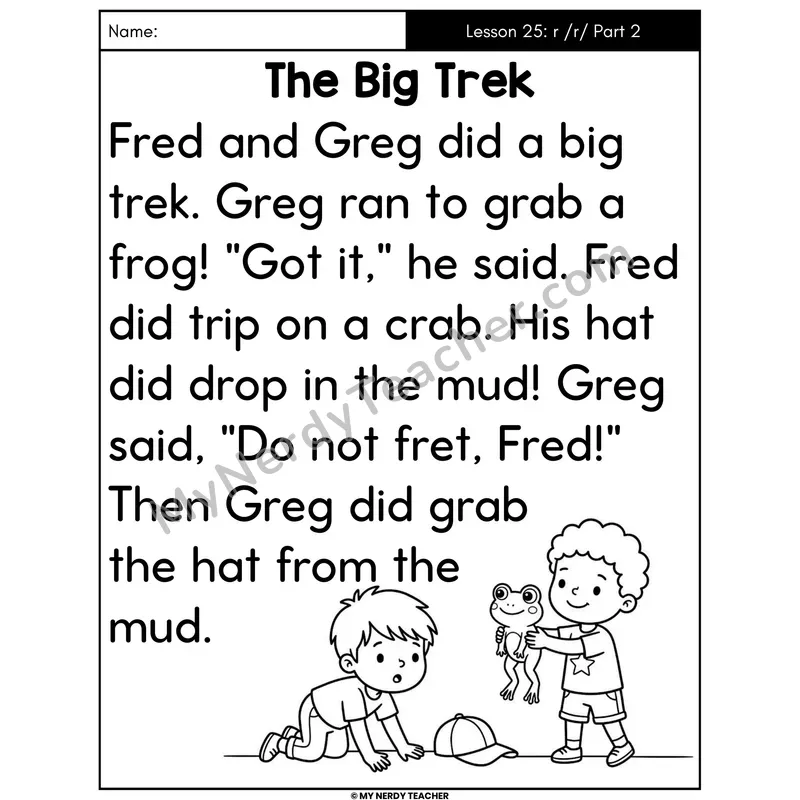 Letter R Sound Part 2 Decodable Passage - The Big Trek (Large Print)