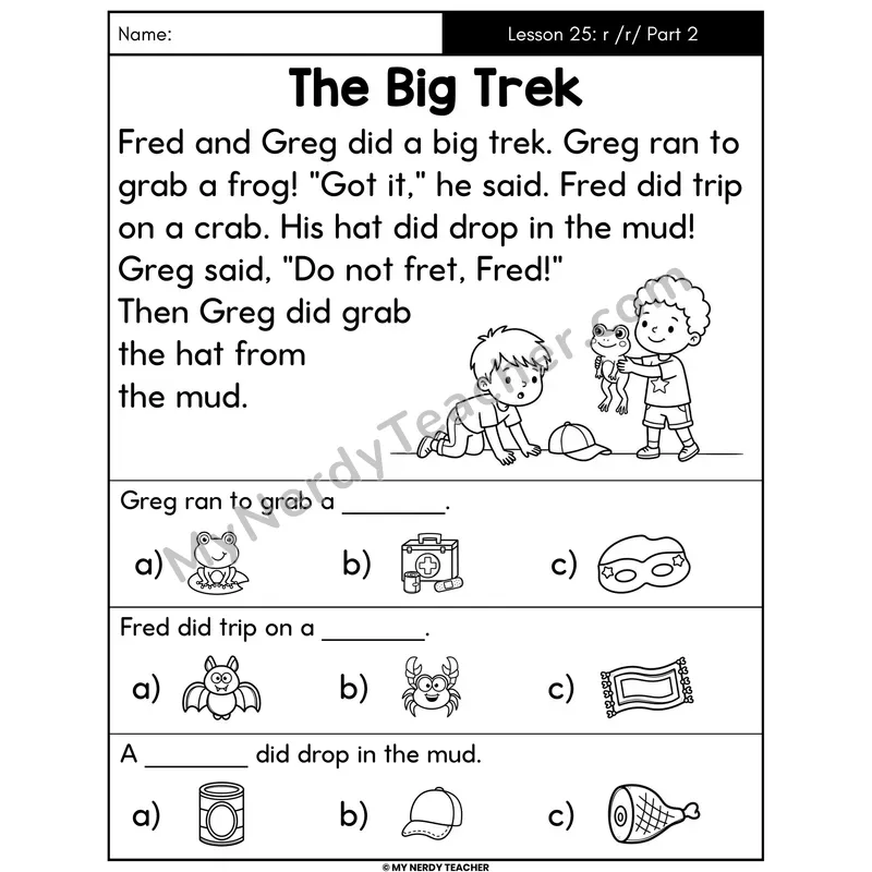 Letter R Sound Part 2 Decodable Passage - The Big Trek (Picture Choices)