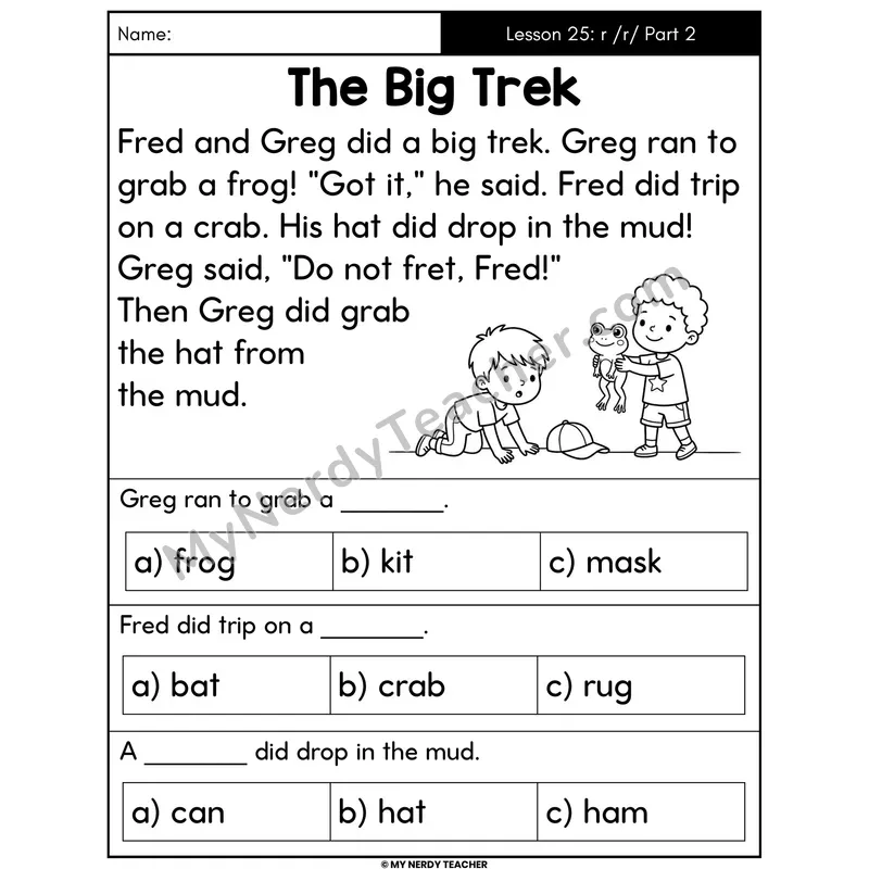 Letter R Sound Part 2 Decodable Passage - The Big Trek (Multiple Choice)