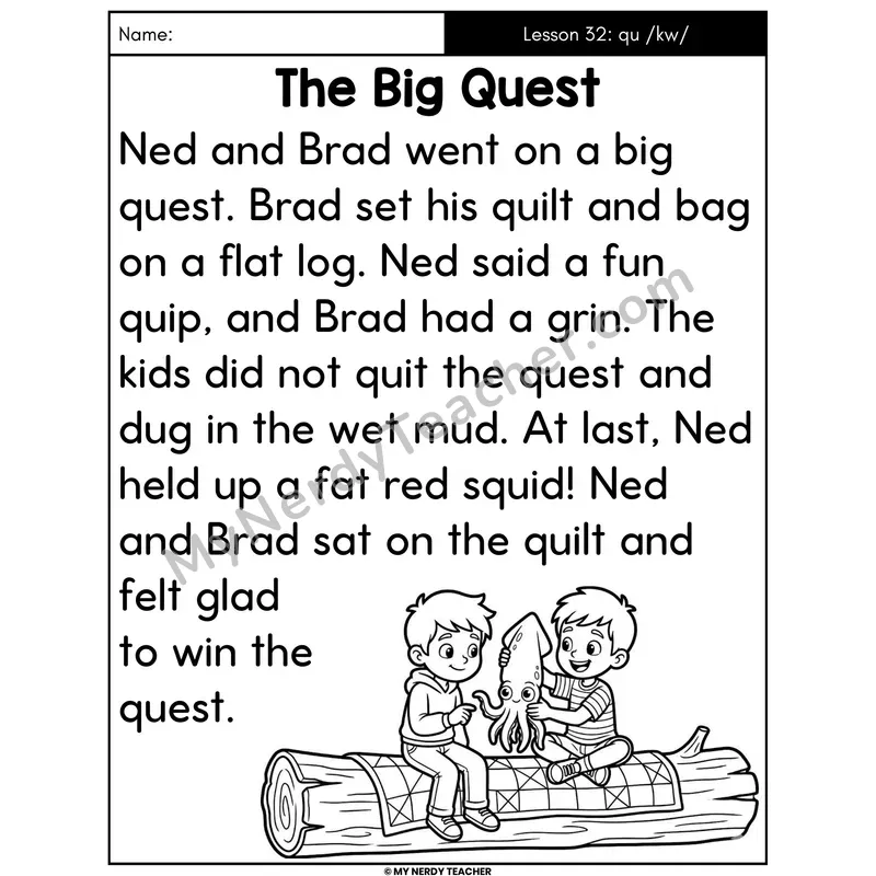 QU Sound /kw/ Decodable Passage - The Big Quest (Large Print)
