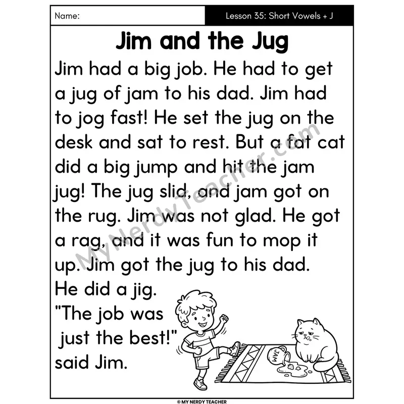 Short A Review Decodable Passage - Jim and the Jug (Large Print)