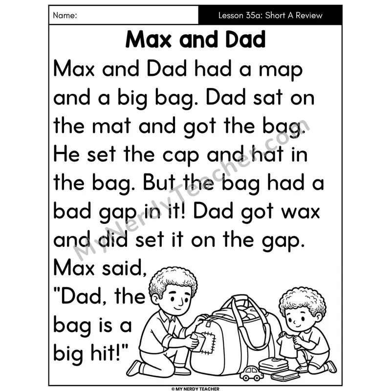 Short A Review Decodable Passage - Max and Dad (Large Print)