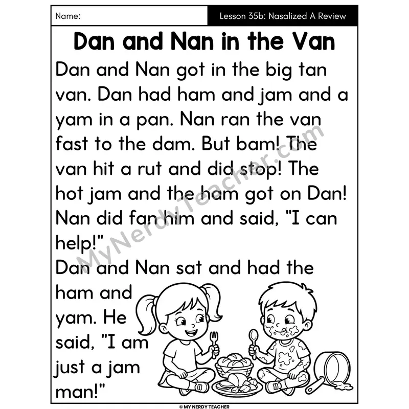 Nasalized A Review Decodable Passage - Dan and Nan in the Van (Large Print)