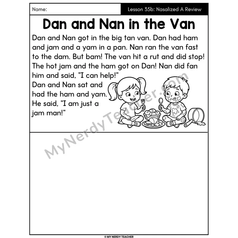 Nasalized A Review Decodable Passage - Dan and Nan in the Van (Draw the Story)