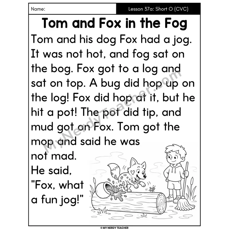 Short O Review Decodable Passage - Tom and Fox in the Fog (Large Print)