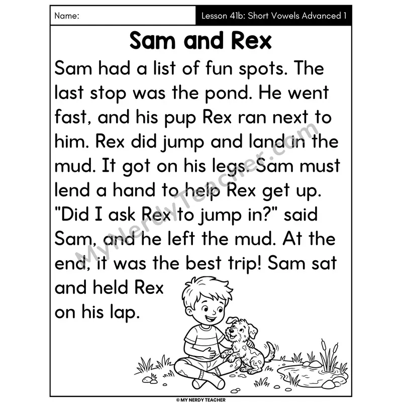 Short Vowels Advanced Review 1 Decodable Passage - Sam and Rex (Large Print)