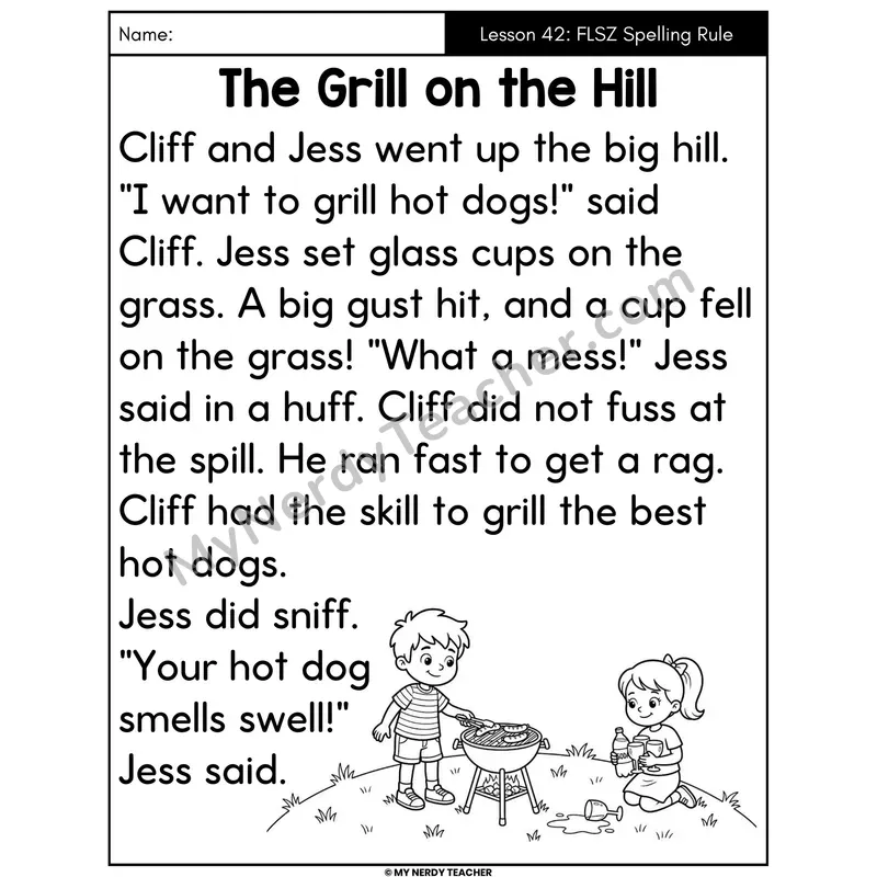 FLSZ Floss Rule Decodable Passage - The Grill on the Hill (Large Print)