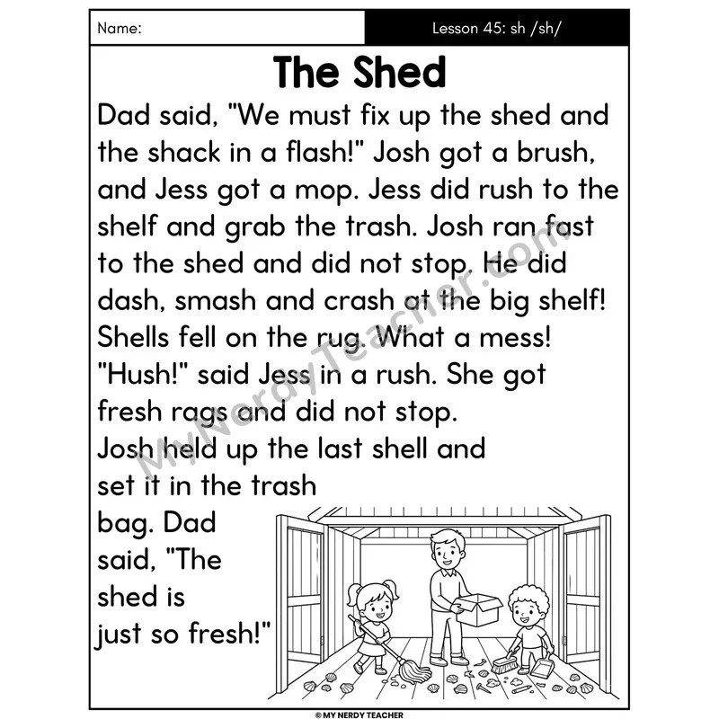 sh Digraph Decodable Passage - The Shed (Large Print)