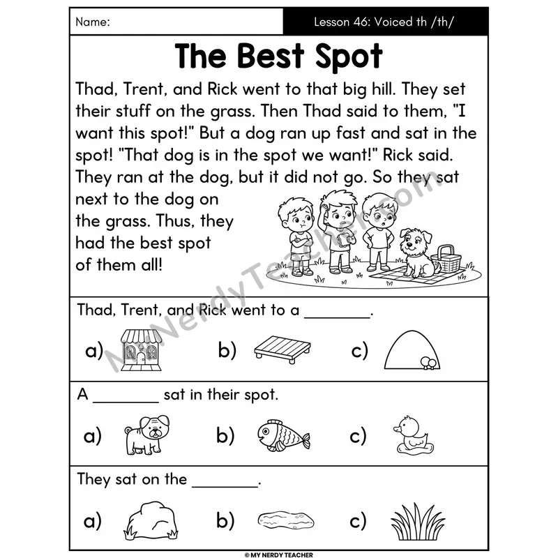 Voiced th Digraph Decodable Passage - The Best Spot (Picture Choices)