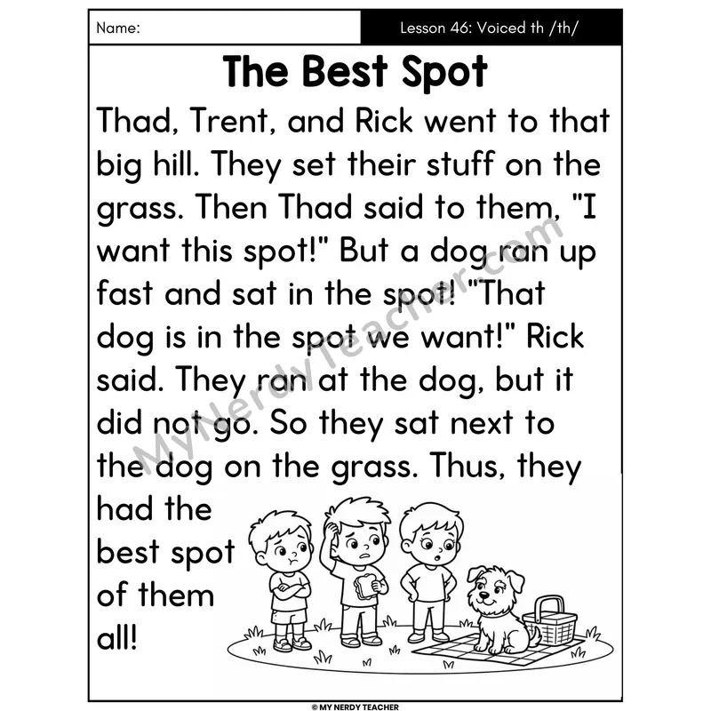 Voiced th Digraph Decodable Passage - The Best Spot (Large Print)