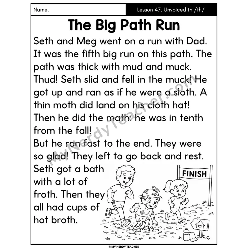 Unvoiced th Digraph Decodable Passage - The Big Path Run (Large Print)