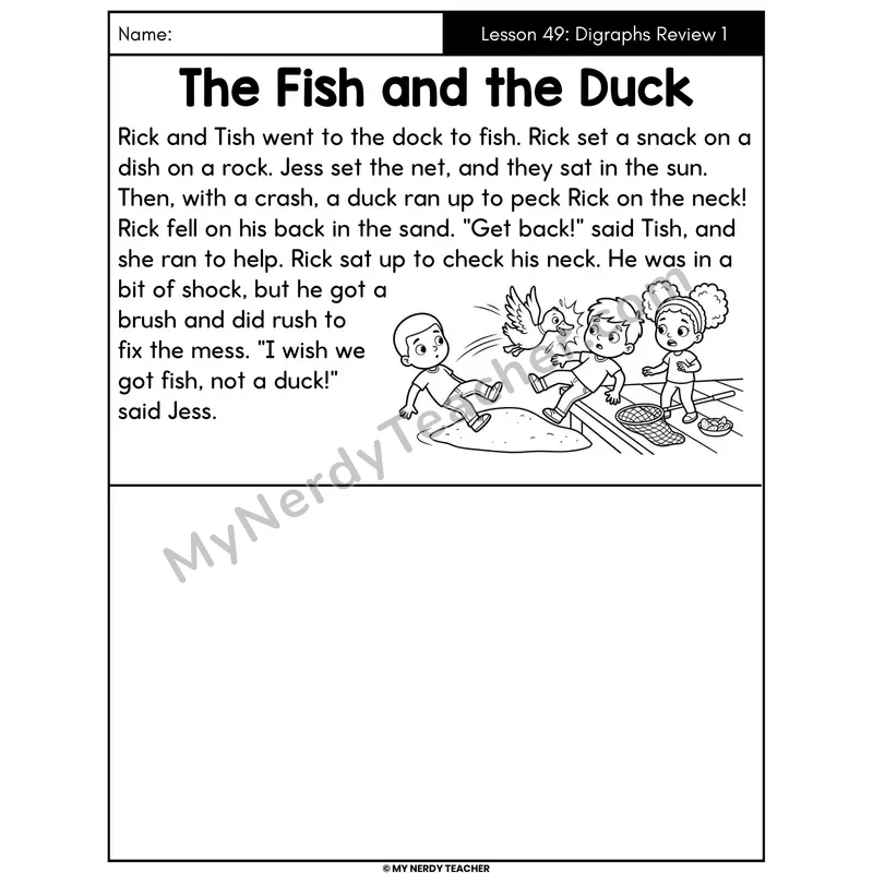 Digraphs Review 1 Decodable Passage - The Fish and the Duck (Draw the Story)