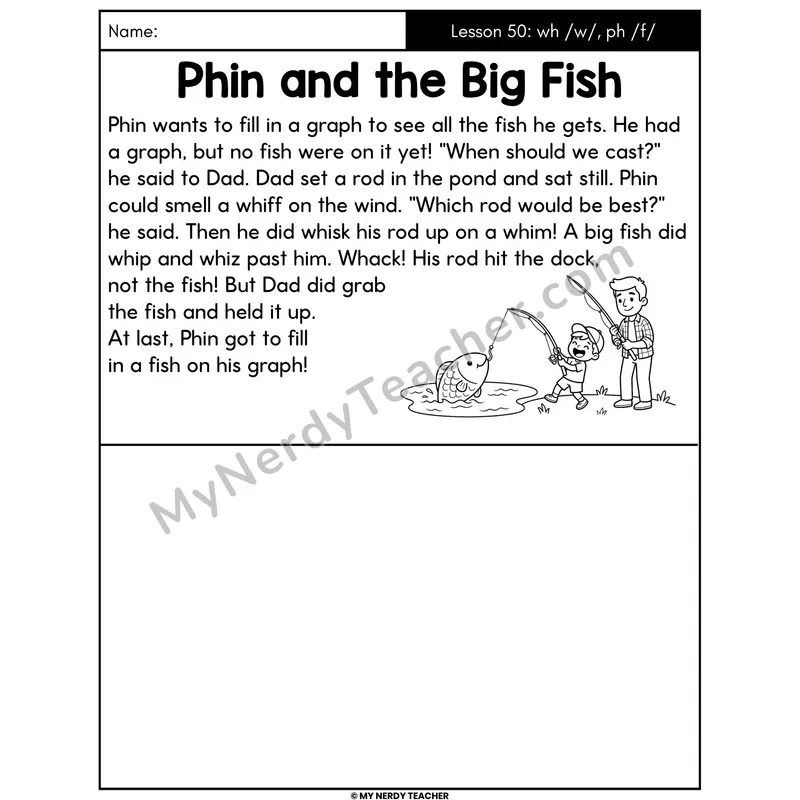wh and ph Digraphs Decodable Passage - Phin and the Big Fish (Draw the Story)
