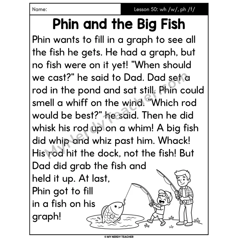wh and ph Digraphs Decodable Passage - Phin and the Big Fish (Large Print)