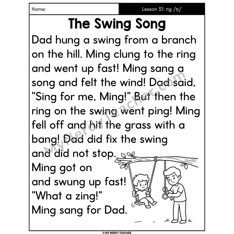 ng Glued Sound Decodable Passage - The Swing Song (Large Print)