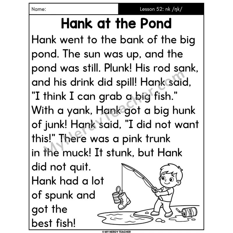 nk Glued Sound Decodable Passage - Hank at the Pond (Large Print)