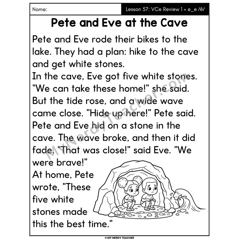 VCe Review 1 and e_e Decodable Passage - Pete and Eve at the Cave (Large Print)