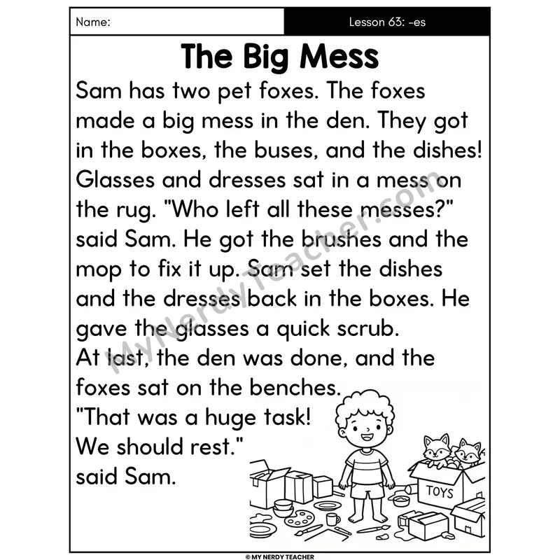 Suffix -es Decodable Passage - The Big Mess (Large Print)