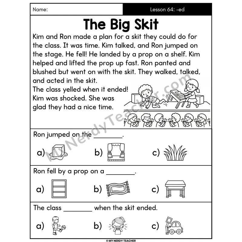 Suffix -ed Decodable Passage - The Big Skit (Picture Choices)