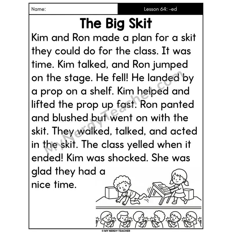 Suffix -ed Decodable Passage - The Big Skit (Large Print)
